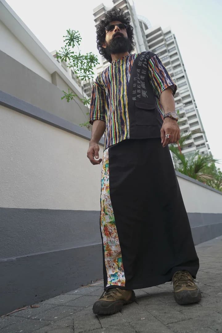 BLACK MUNDU w DESIGNER PRINT & POCKET